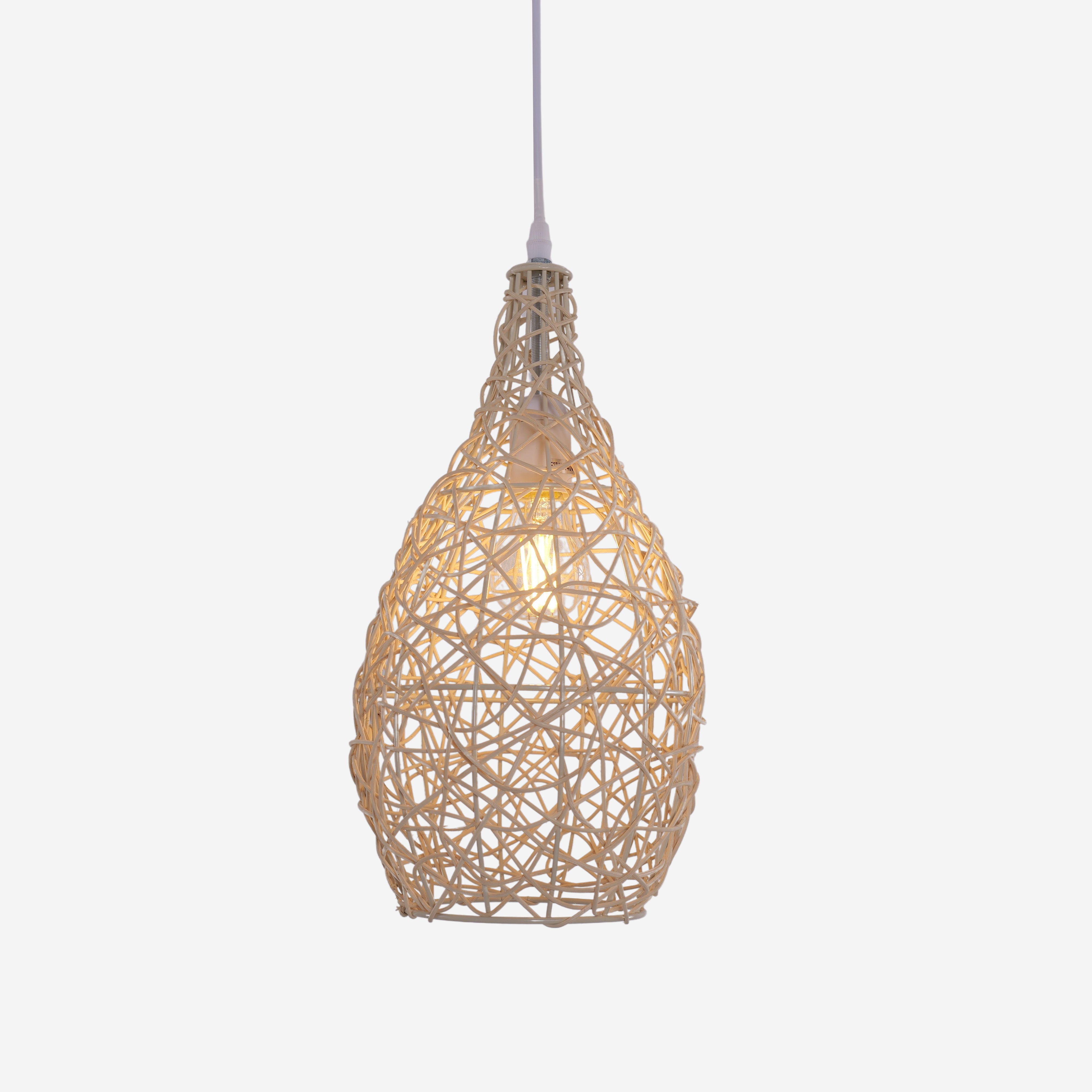 Natural Rattan and Bamboo Pendant Light with Iron Frame