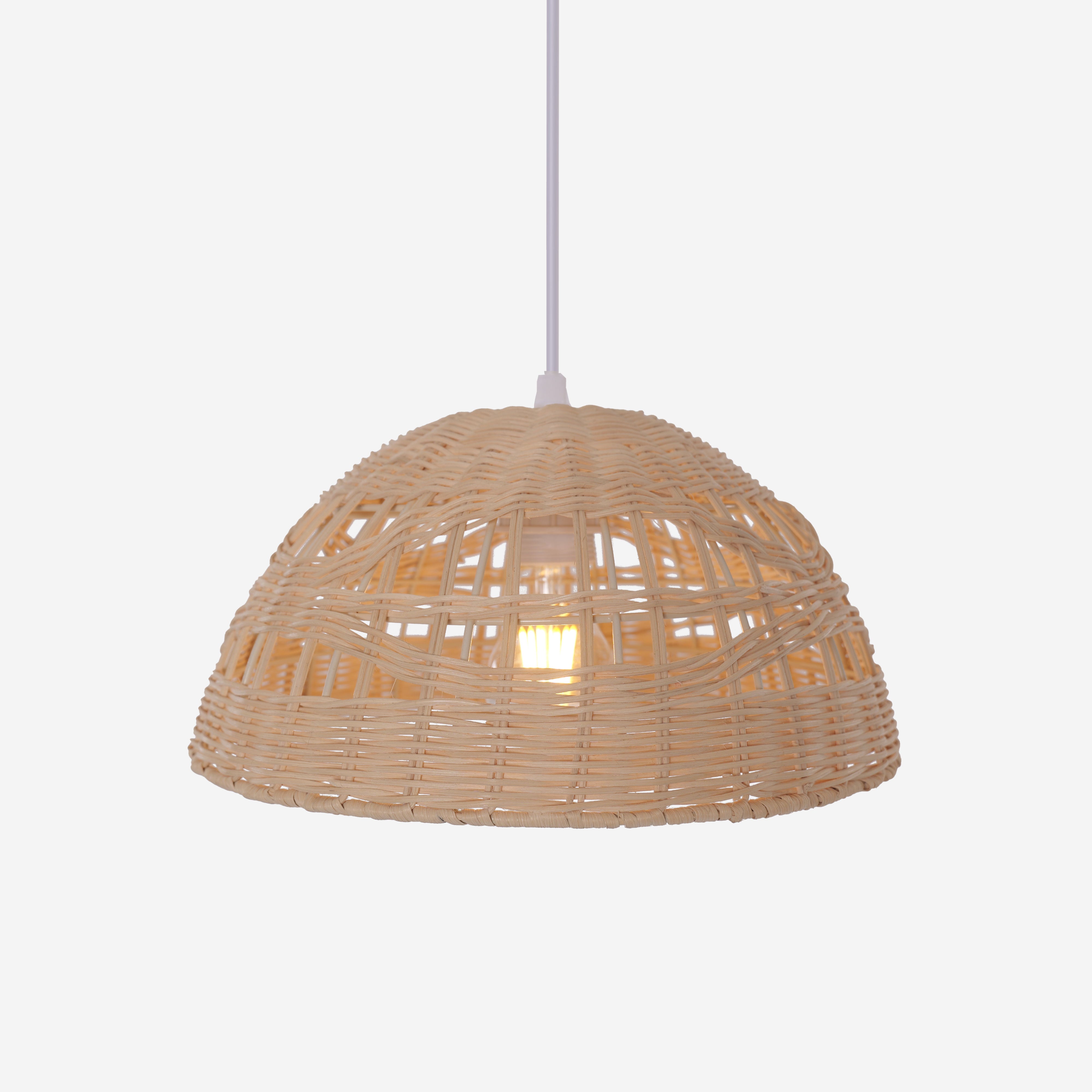 Semi-Circular Wave Weave Rattan Pendant Light