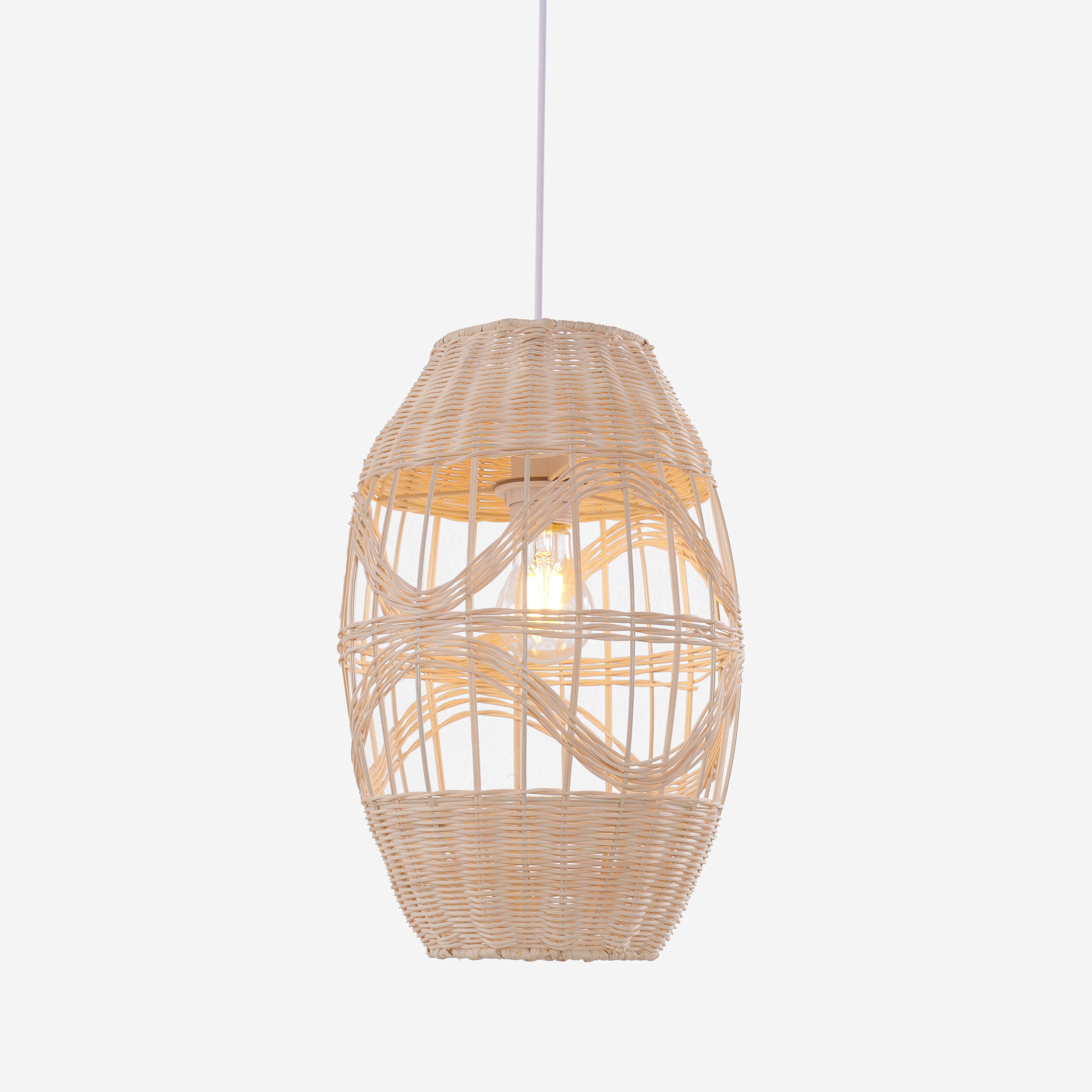 Boho-Chic Handwoven Elongated Oval Rattan Pendant Light