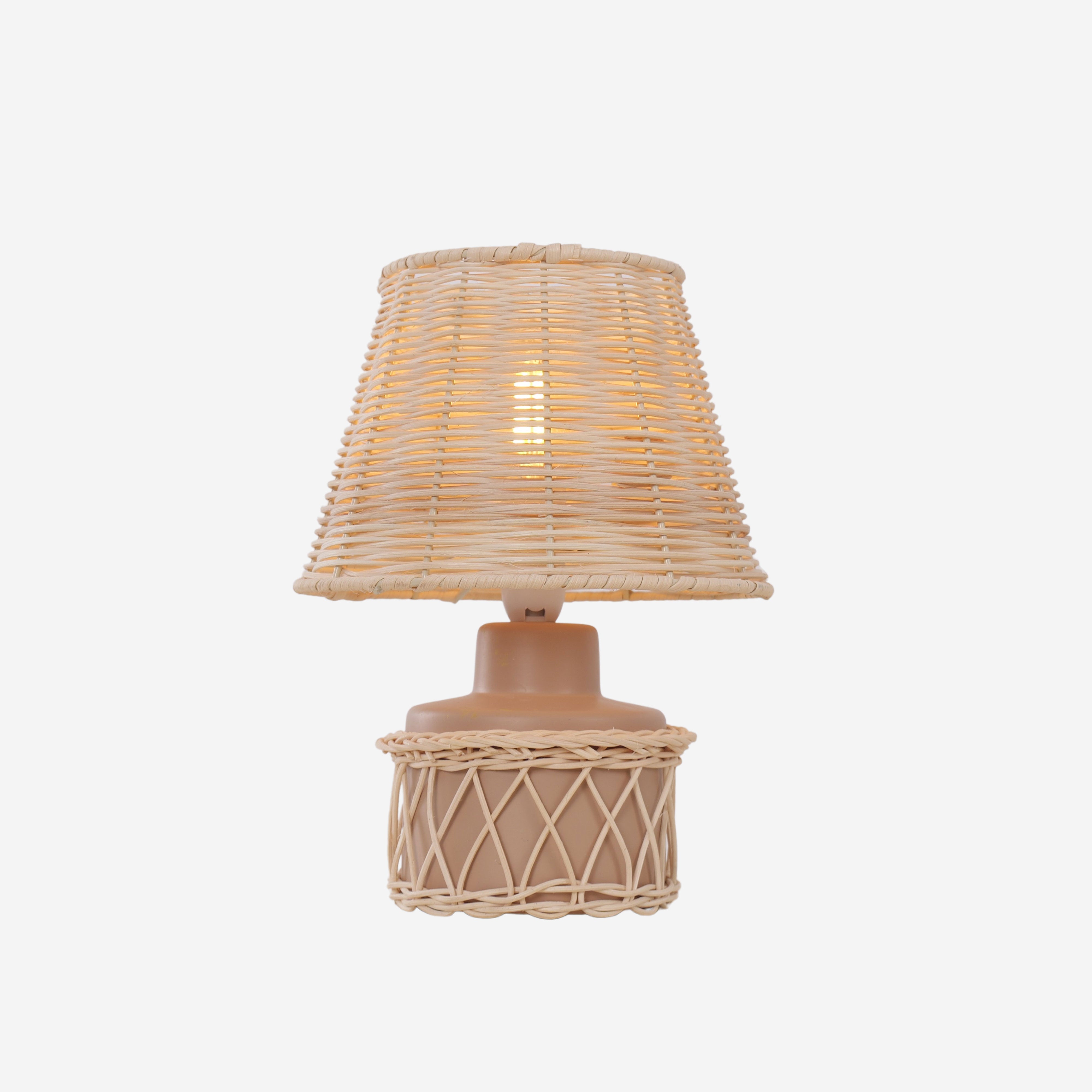 Blush Pink Ceramic and Rattan Table Lamp – Perfect for Bedside, Desk, and Reading Corners