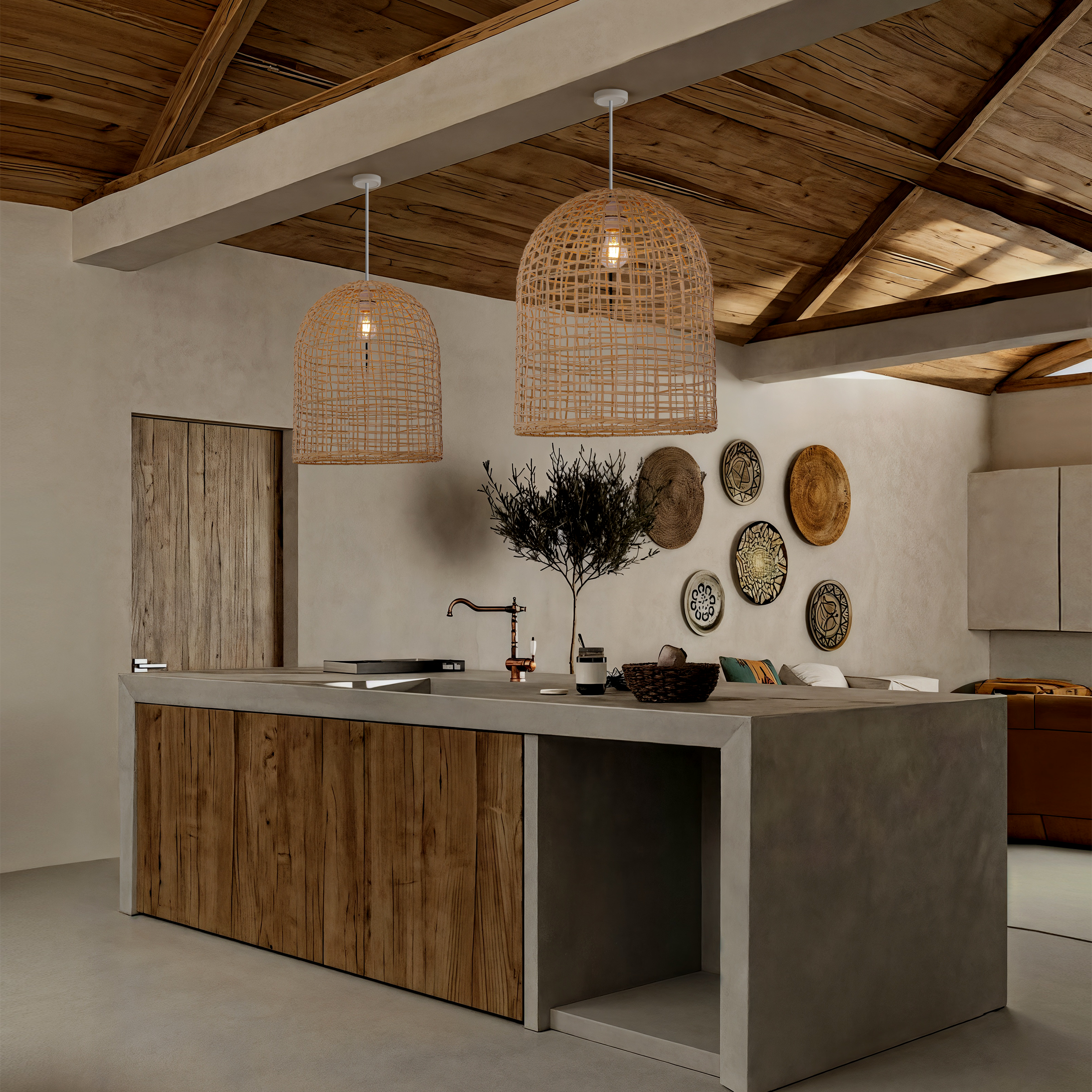 Natural Cage Shape Rattan Pendant Light
