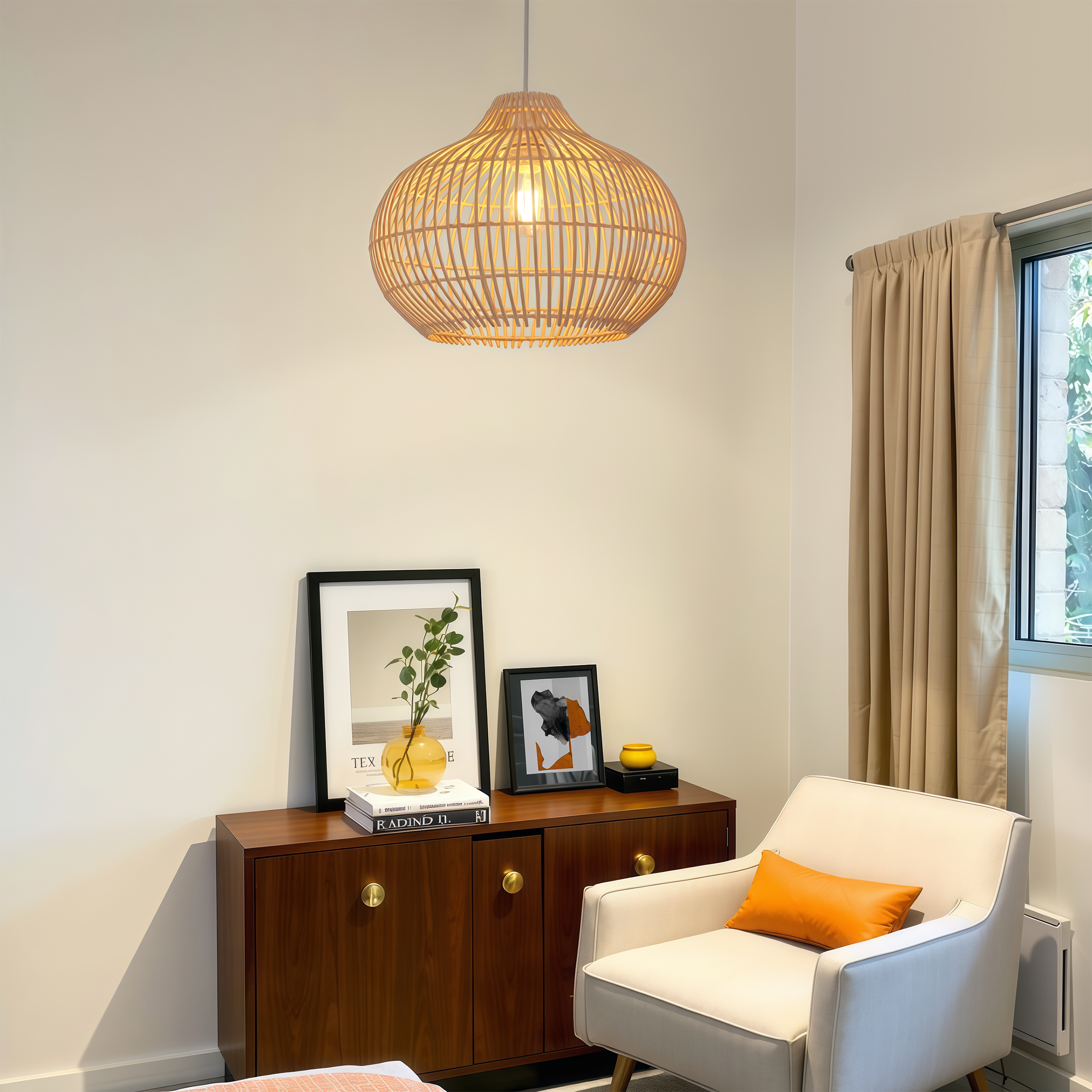 Natural Bamboo Basket Shape Pendant Light