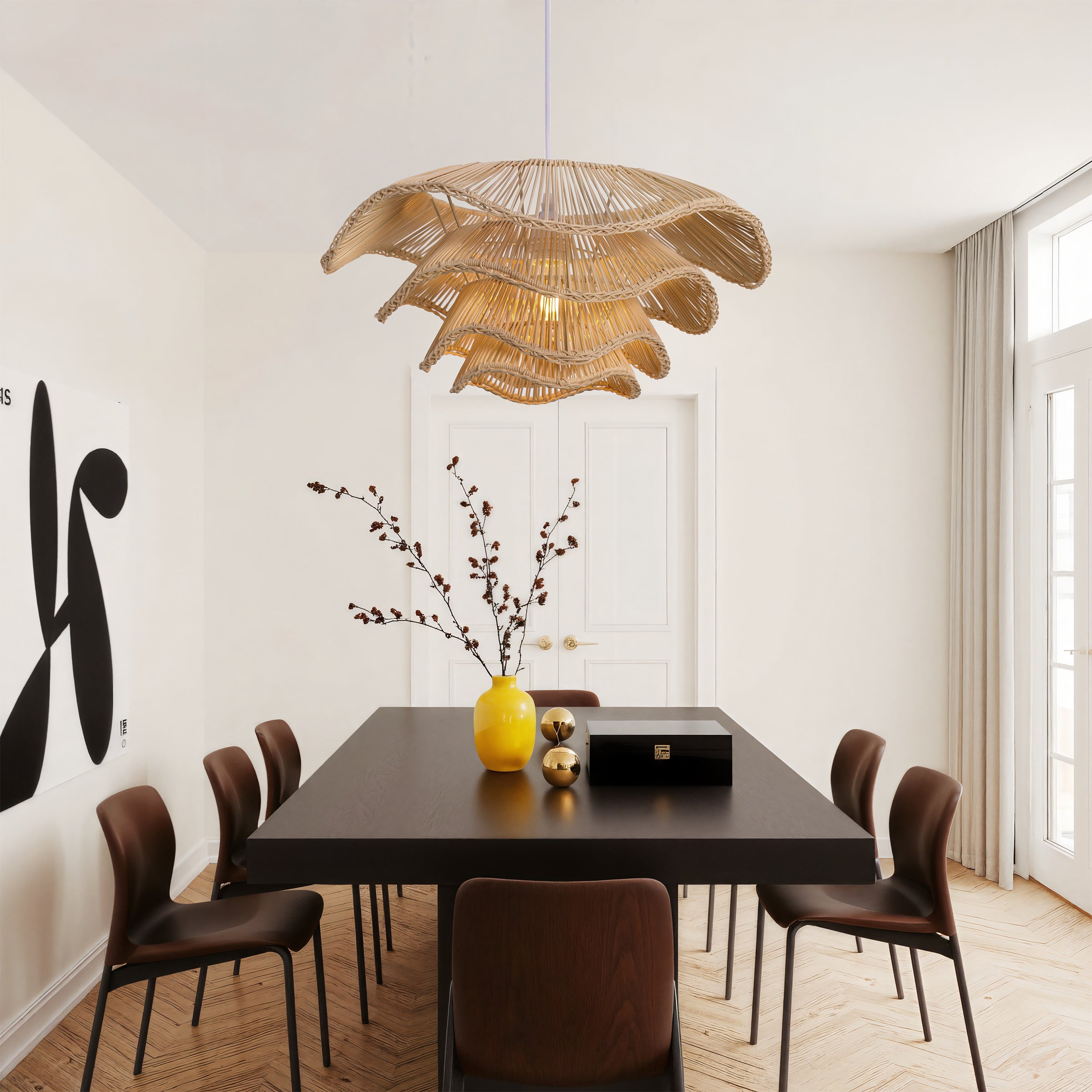 Multi-tiered Rattan Pendant Light for Living Room, Dining Room