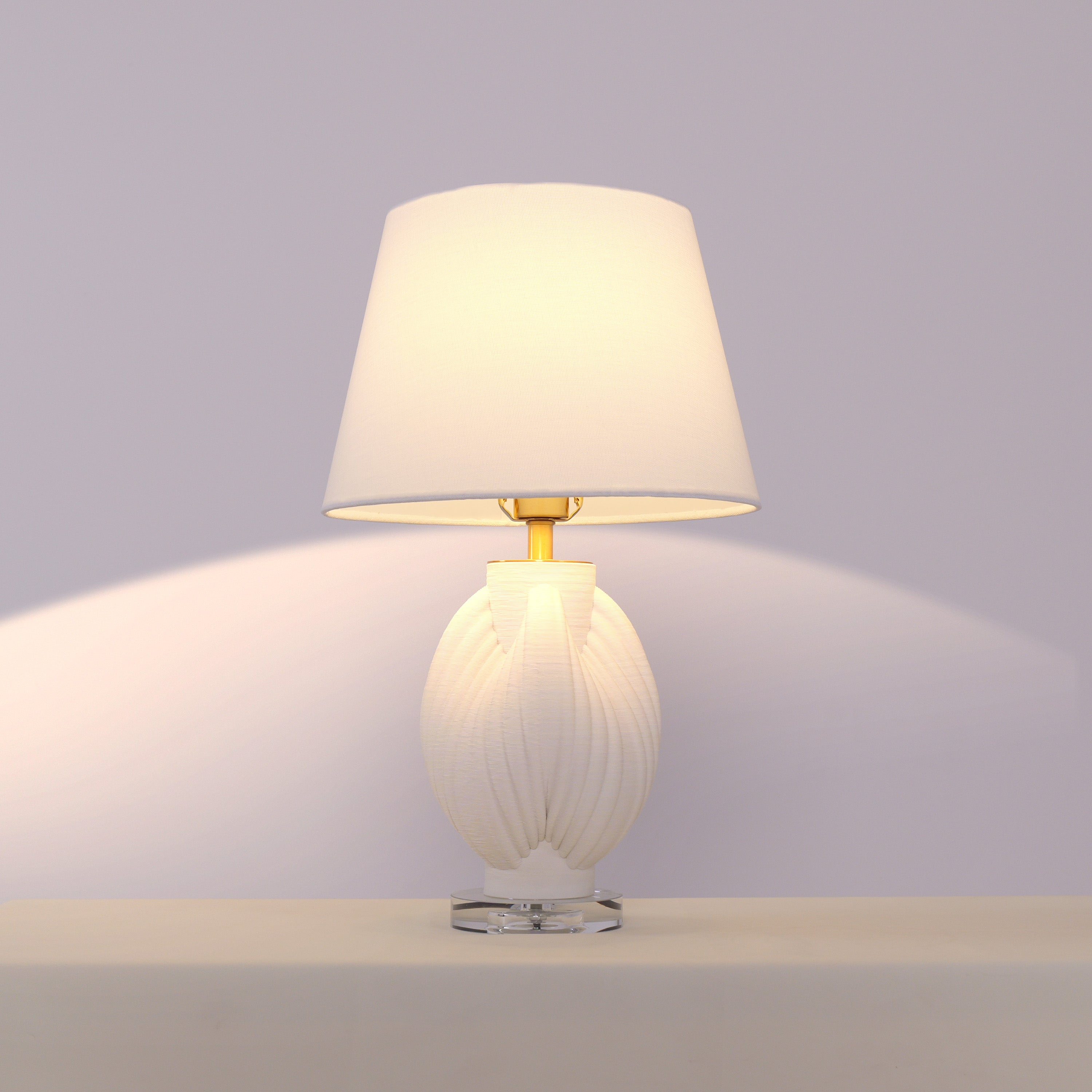 3D Pure White Pod Threaded Ceramic Table Lamp with Fabric Shade