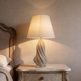 3D Pure White Ceramic Spiral Vase Table Lamp with Fabric Shade