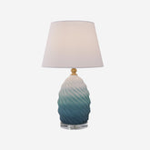 3D Blue Green White Gradient Threaded Ceramic Table Lamp with Fabric Shade