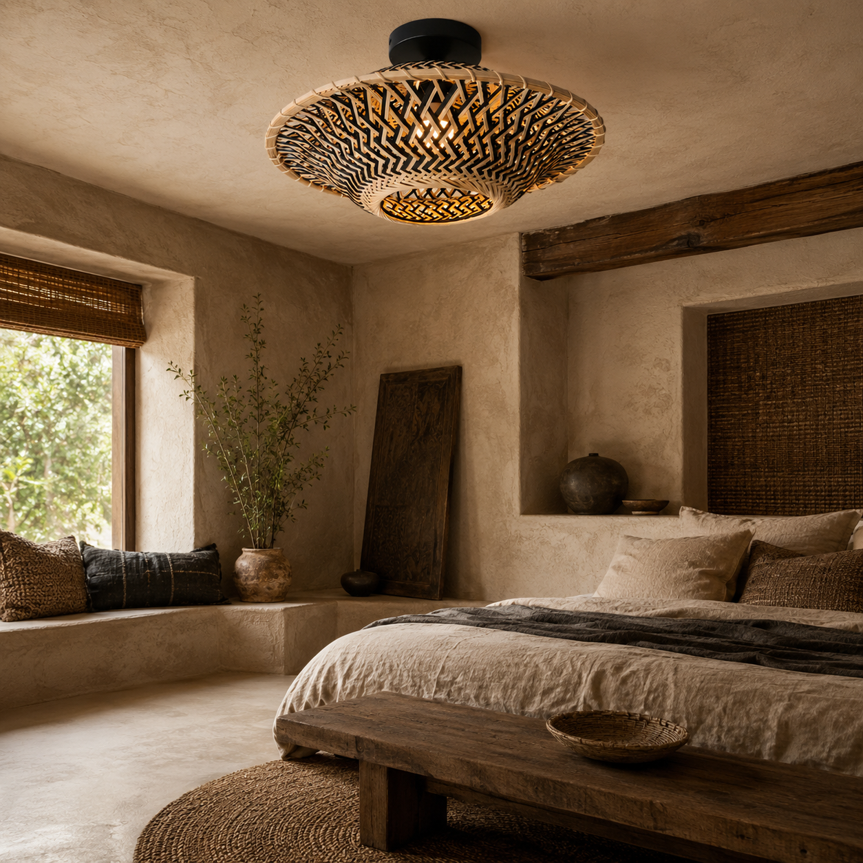 Bamboo Radiance Handwoven LED Ceiling Light