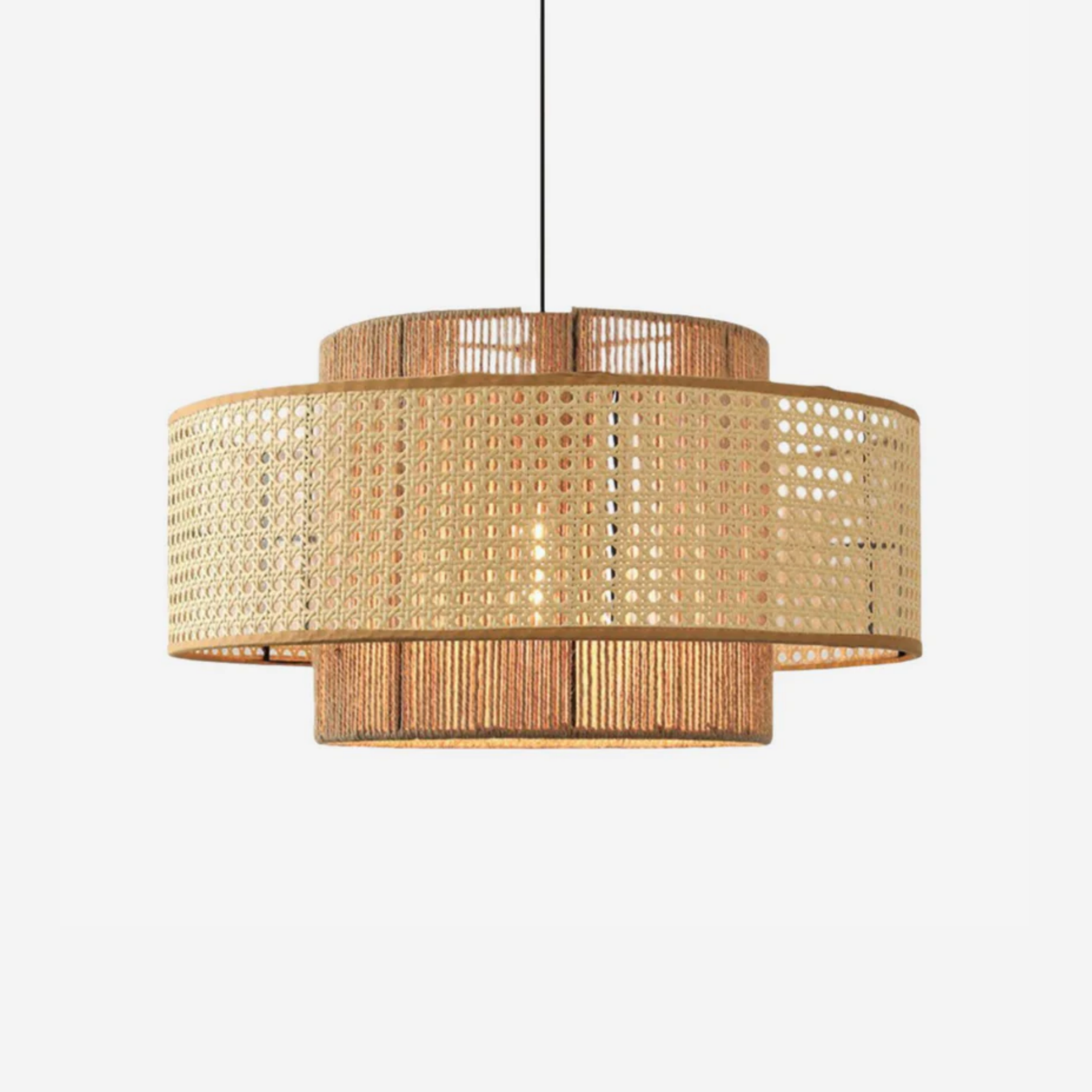 Natural Woven Rattan and Hemp Rope Rustic Pendant Light Fixture