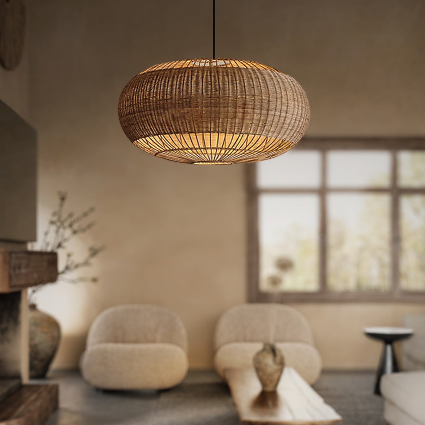 Handcrafted Split Rattan Basket Pendant Light for Dining Room, Living Room