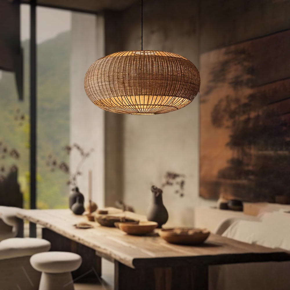 Handcrafted Split Rattan Basket Pendant Light for Dining Room, Living Room