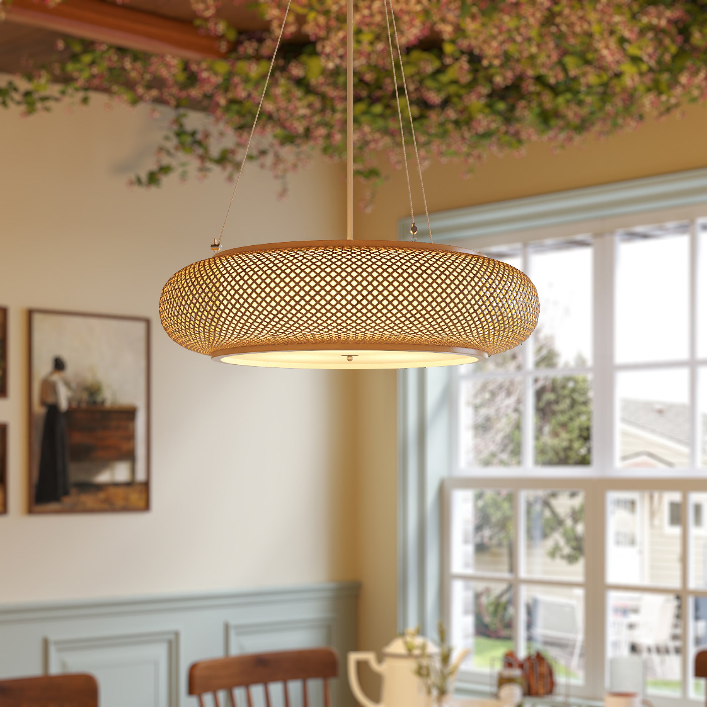 Lutta-Handwoven Bamboo LED Ceiling Light for Kitchen Island or Living Room
