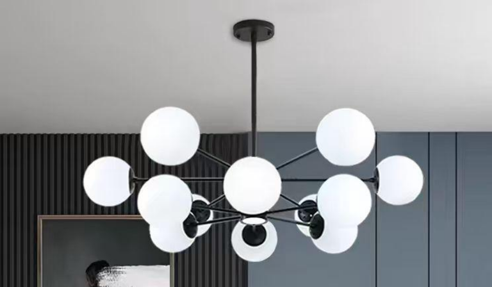 Starry Bean Black Radiating Chandelier – Light E27 Metal & Glass Pendant