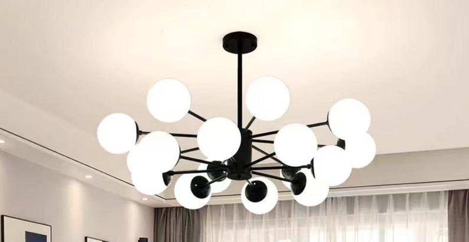 Starry Bean Black Radiating Chandelier – 16 Light E27 Metal & Glass Pendant