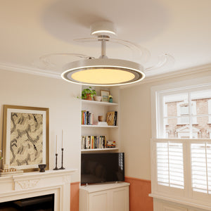 LI460245 White 48 Inch Reversible LED Ceiling Fan Light with Remote - warm light mid-shot