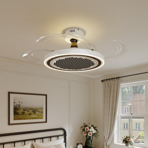 LI460249 White 48 Inch Reversible LED Ceiling Fan Light with Remote - warm light mid-shot