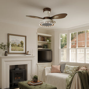 LI460250 Walnut 36 Inch Reversible LED Ceiling Fan Light with Remote - cool light full-room view