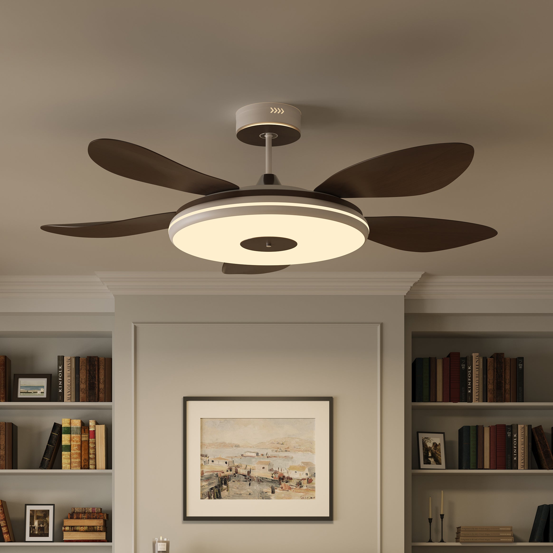 LI460252 Walnut 48 Inch Reversible LED Ceiling Fan Light with Remote - neutral light mid-shot