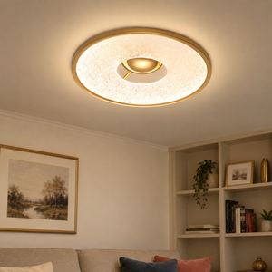 bark texture round LED ceiling light mounted close to the ceiling
