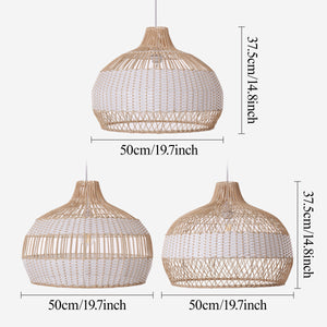 Half white handwoven rattan pendant light Style A - Lower Open Weave 尺寸2