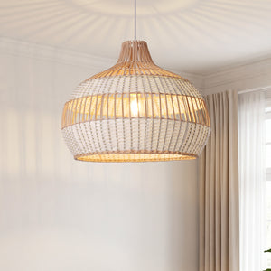 Half white handwoven rattan pendant light Style B - Open Centre Weave 卧室-编藤2