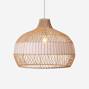 Half white handwoven rattan pendant light Style C - Upper Open Weave 首图