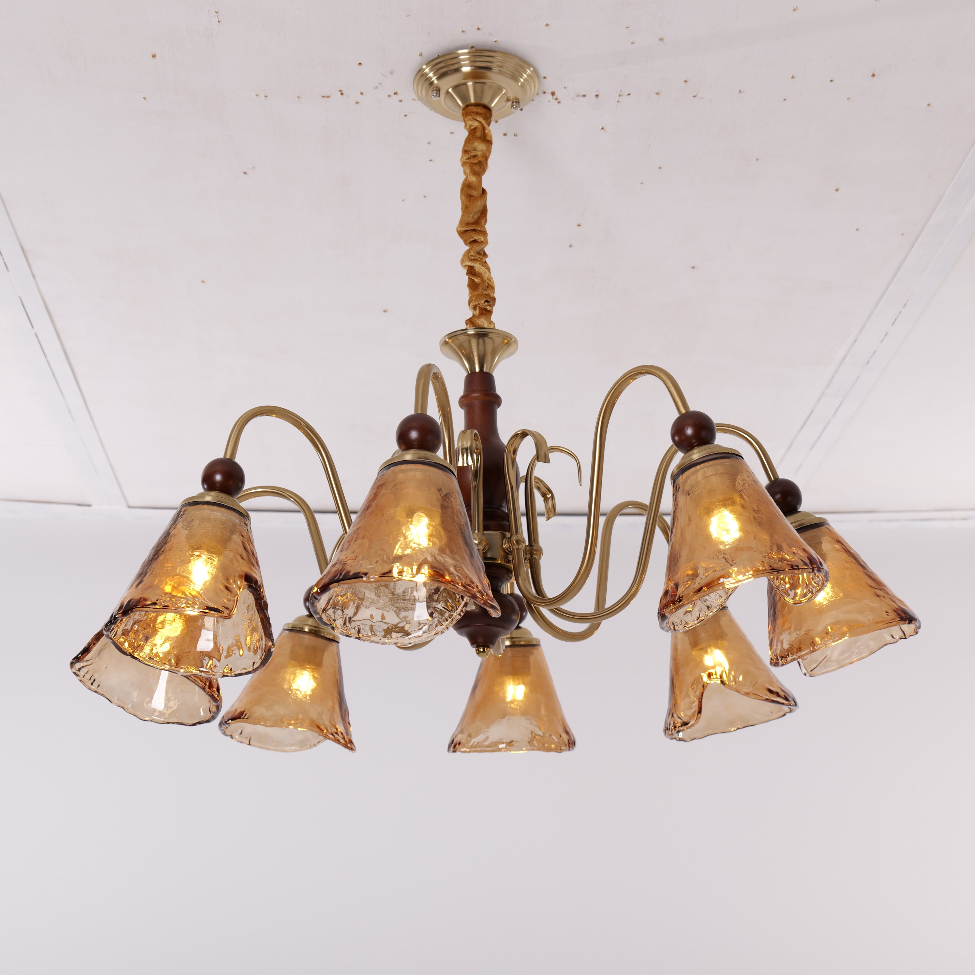8-Light Walnut Vintage Cut Glass Chandelier - LI460297