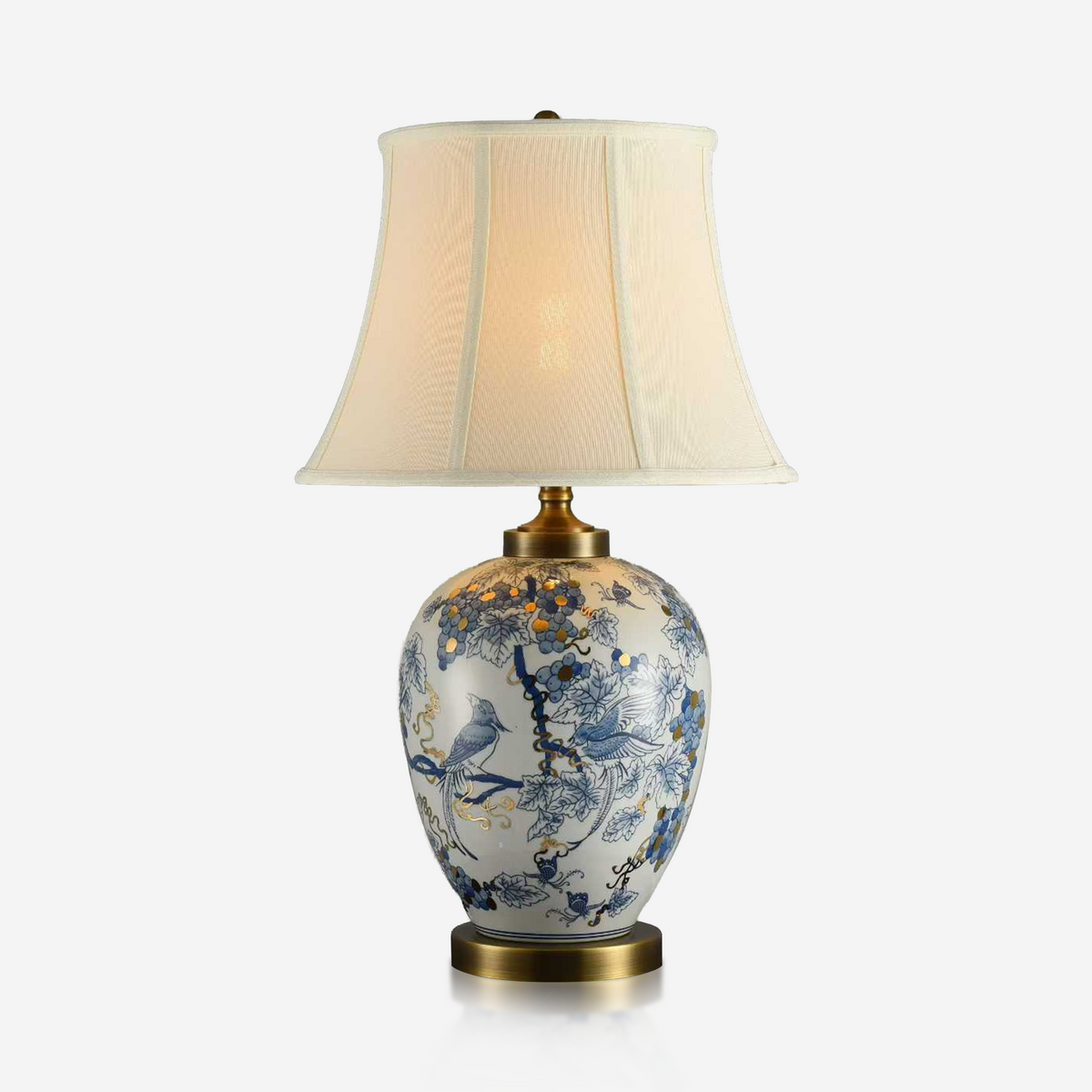 Blue and white grape vine ceramic table lamp with gilt details