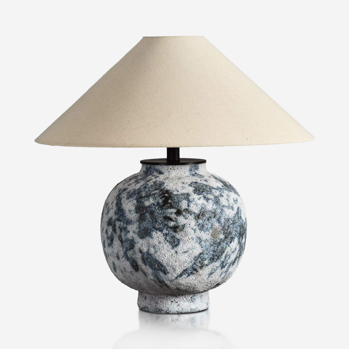 Grey and white marbled ceramic table lamp with wide cream shade