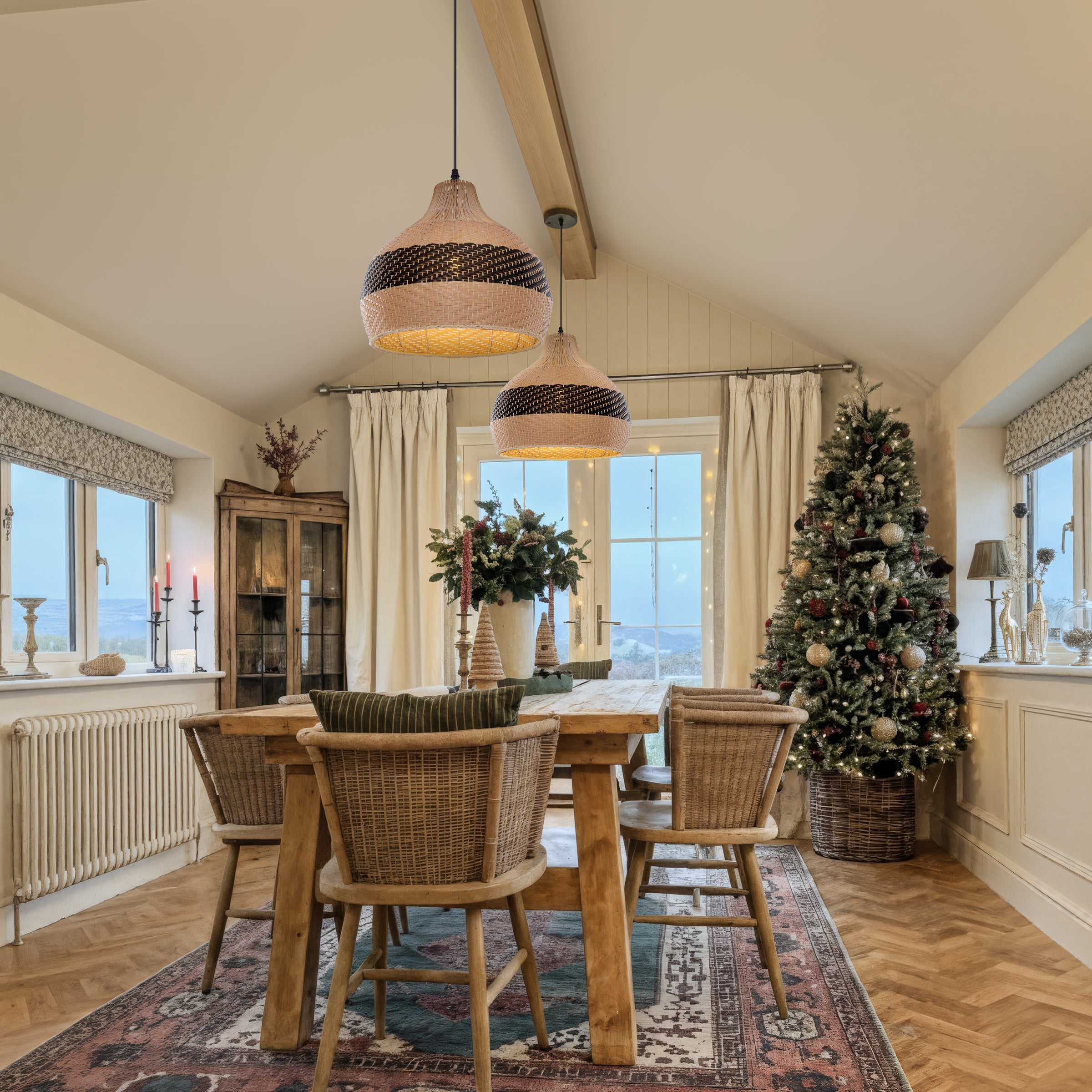 Dewlight-Handwoven Rattan Black Pendant Lamp | Natural Kitchen Island Pendant Lighting