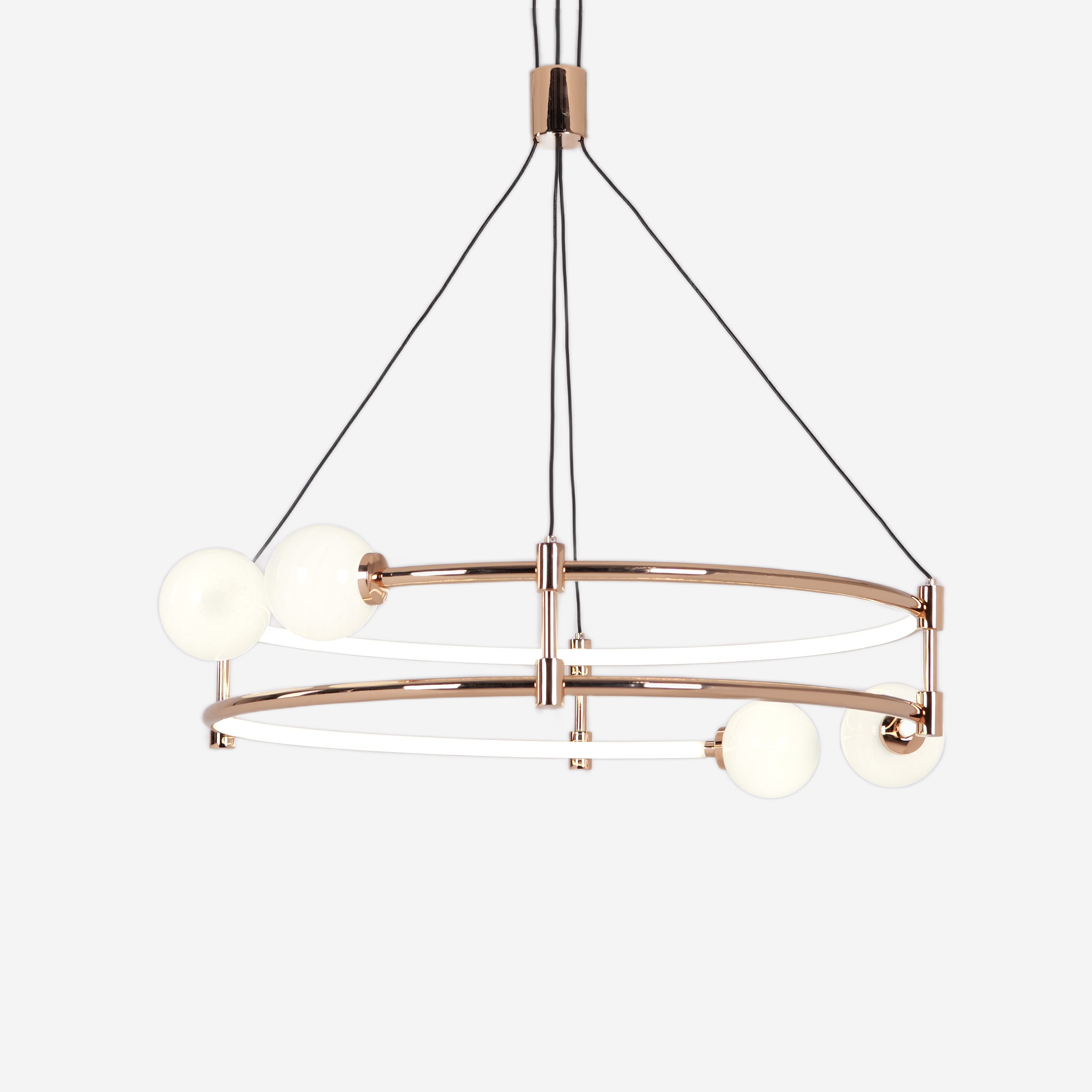 Elegant Gold Double-Ring Chandelier with Tri-Colour Lighting