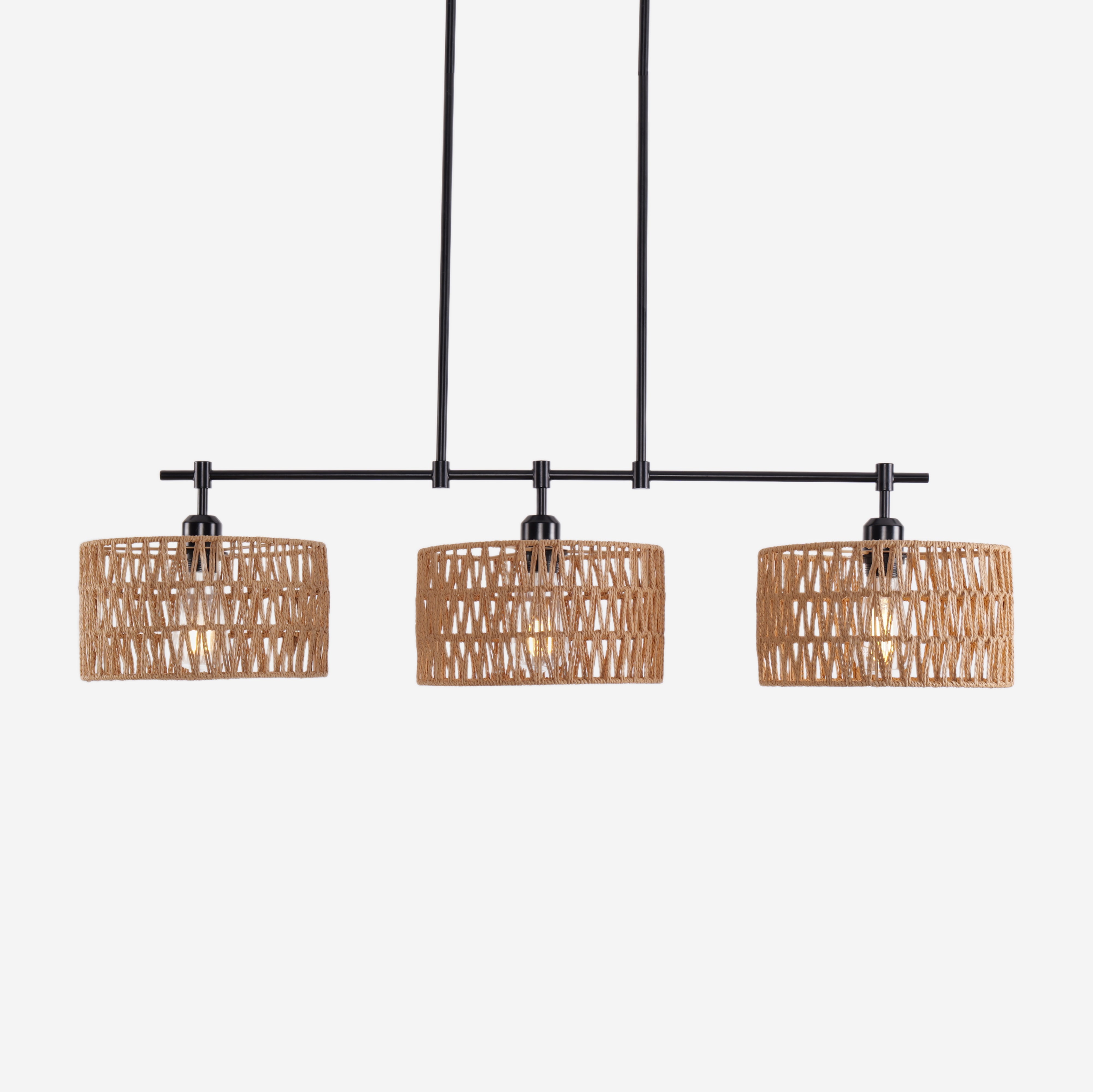 Eco-Friendly Handwoven Pendant Light with 3 Lampshades for Kitchen Island