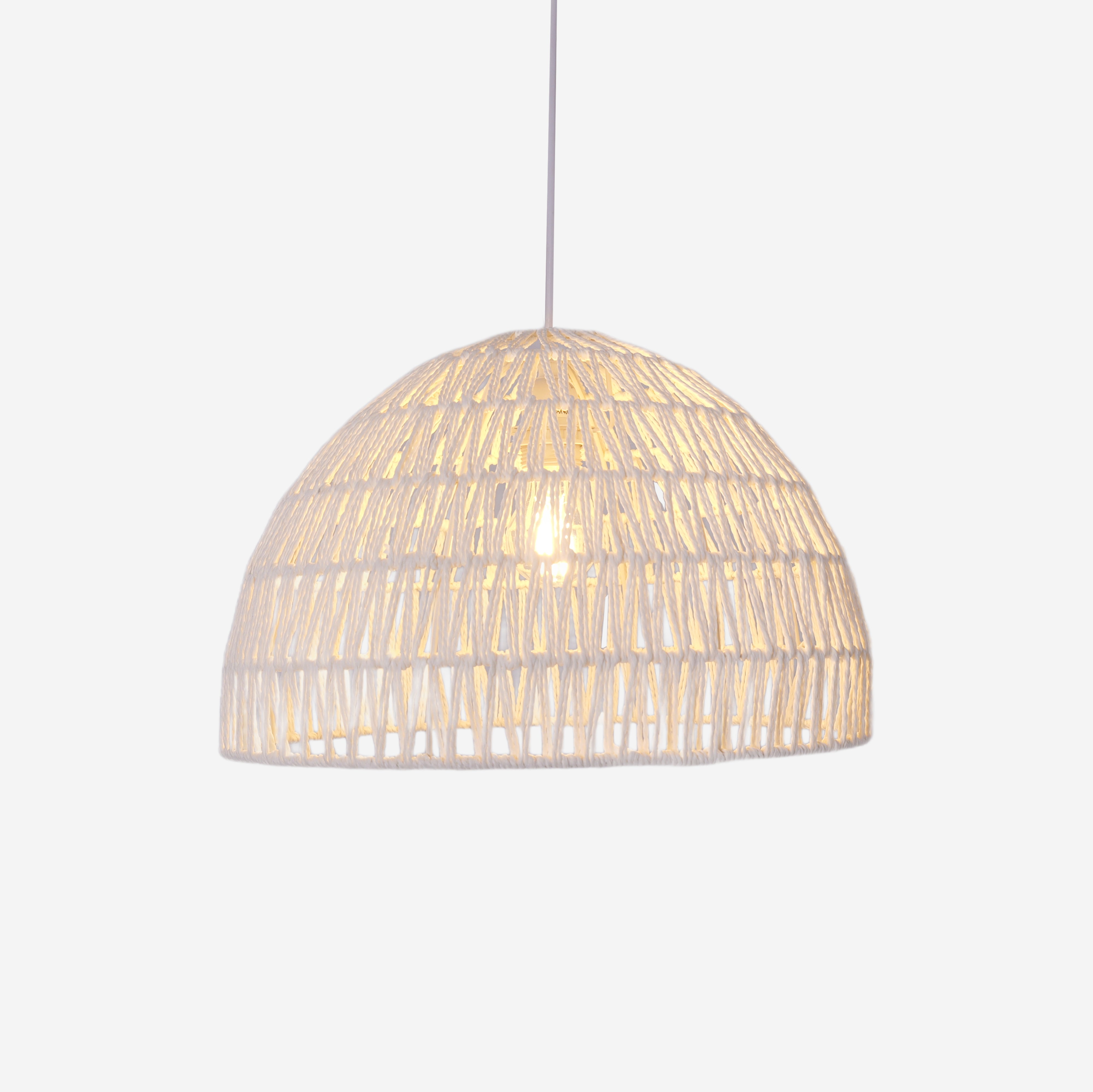 Eco-Friendly White Handwoven Paper Rope Pendant Light