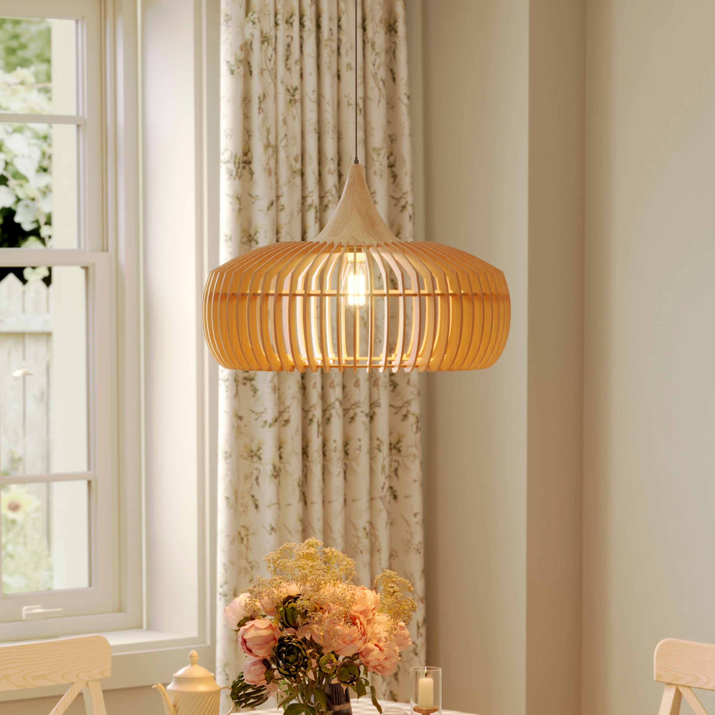 Shadome-Handmade Wood Pendant Light Fixture – Warm Natural Style Lighting