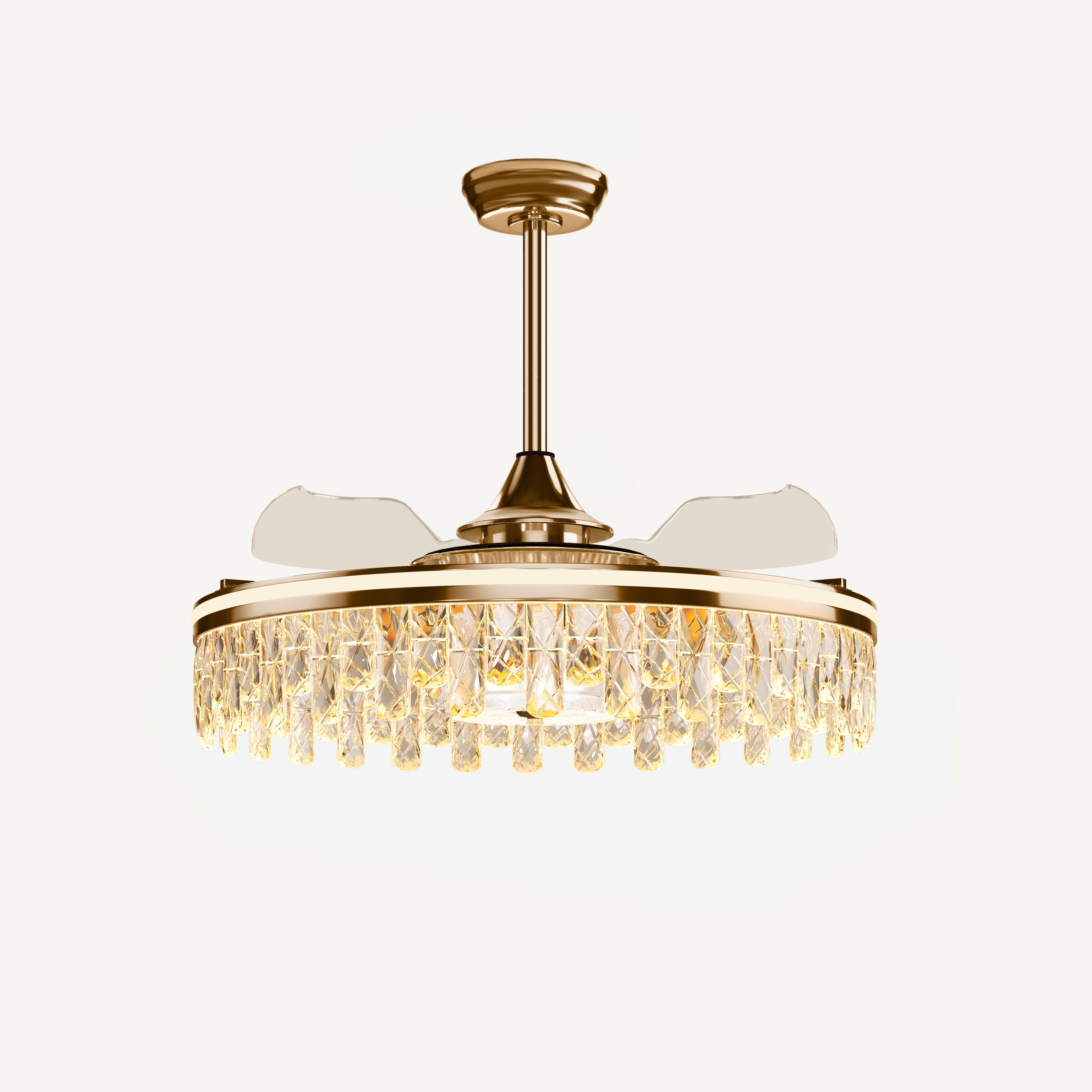 Elegant Quiet Gold Crystal Ceiling Fan with Light, 6-Speed Control & Dimmable Eye-Care Lighting