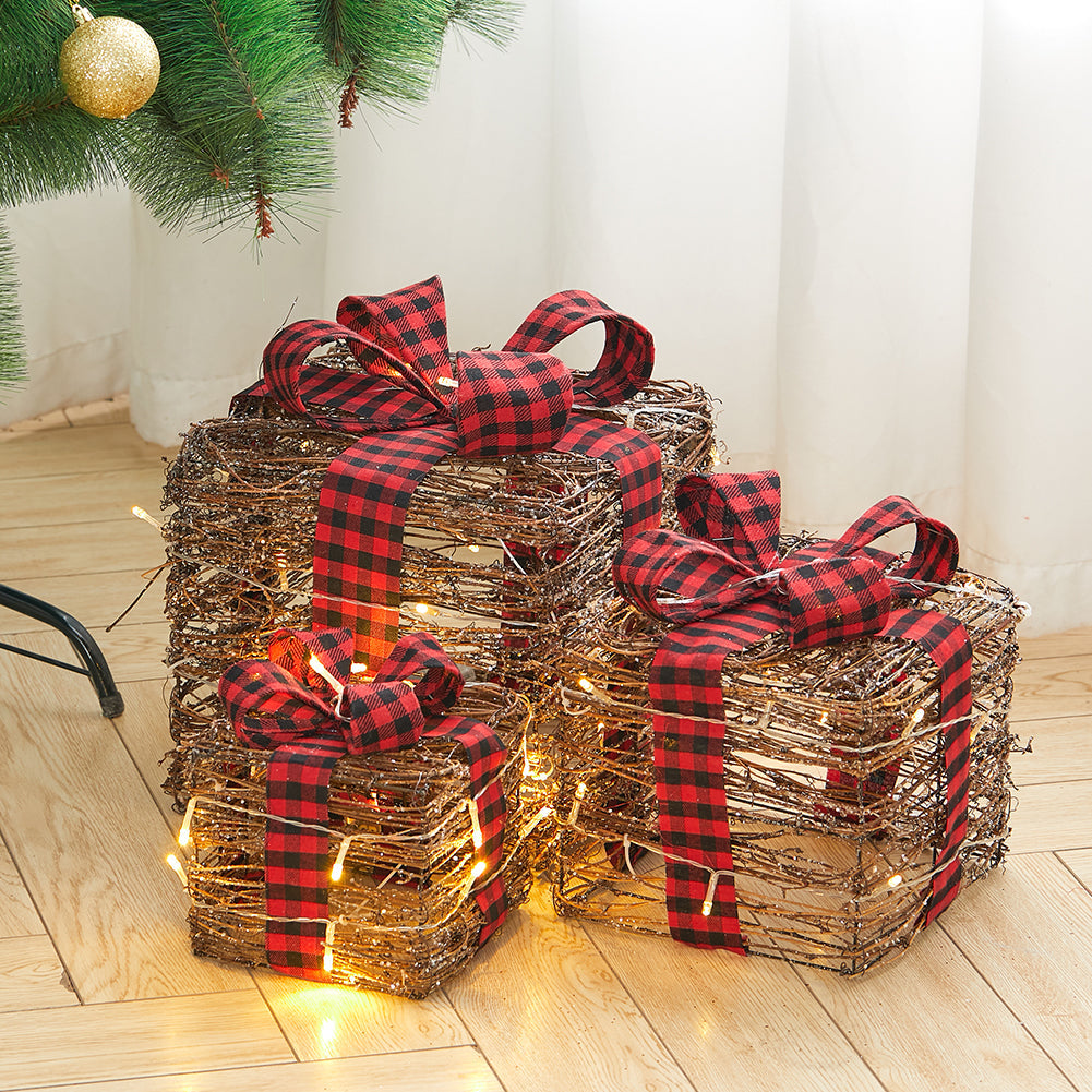 3-Piece Woven Rattan Christmas Gift Box Set 15/20/25cm (100% off)