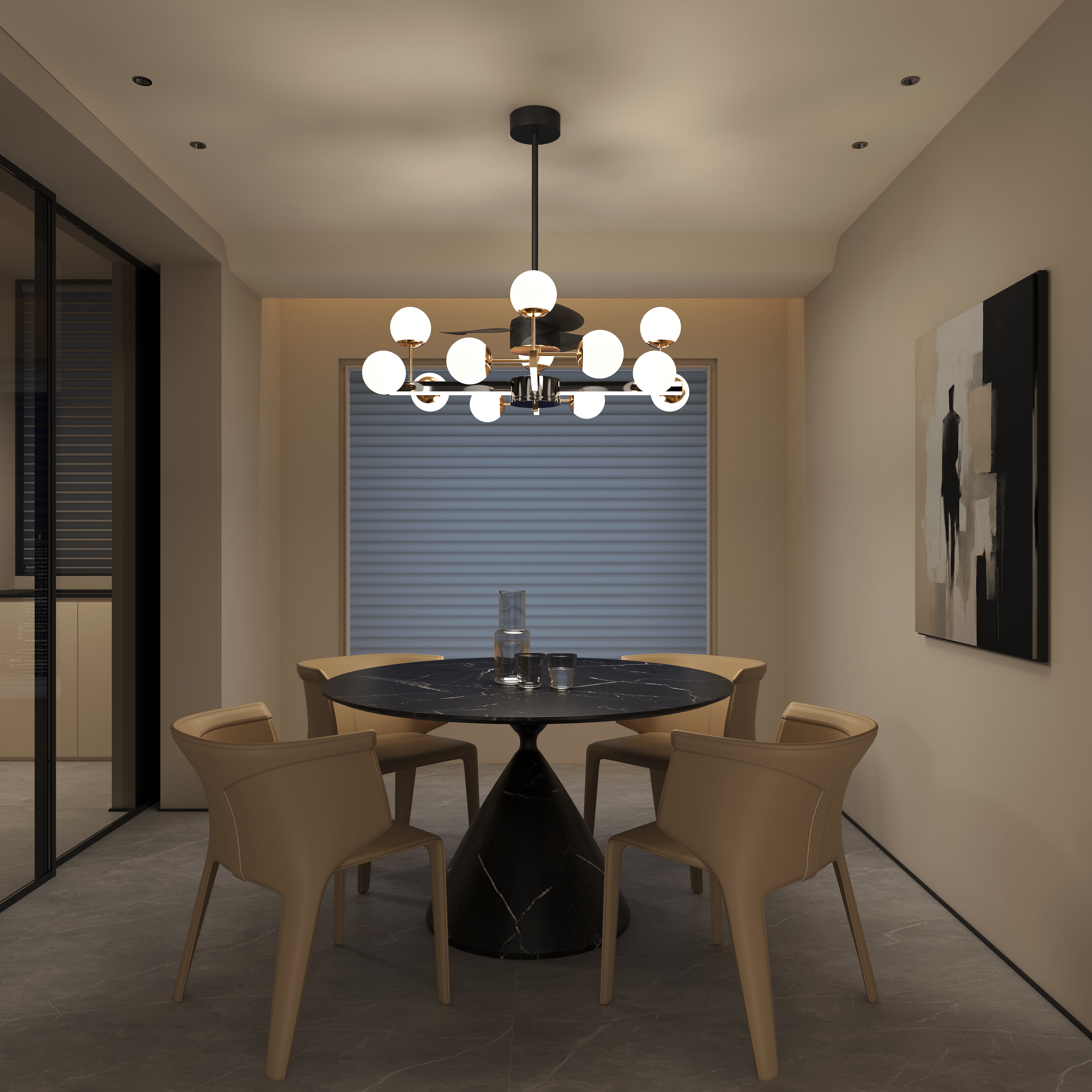 Modern Sphere 3-Blade Ceiling Fan Light with Black & Gold Finish