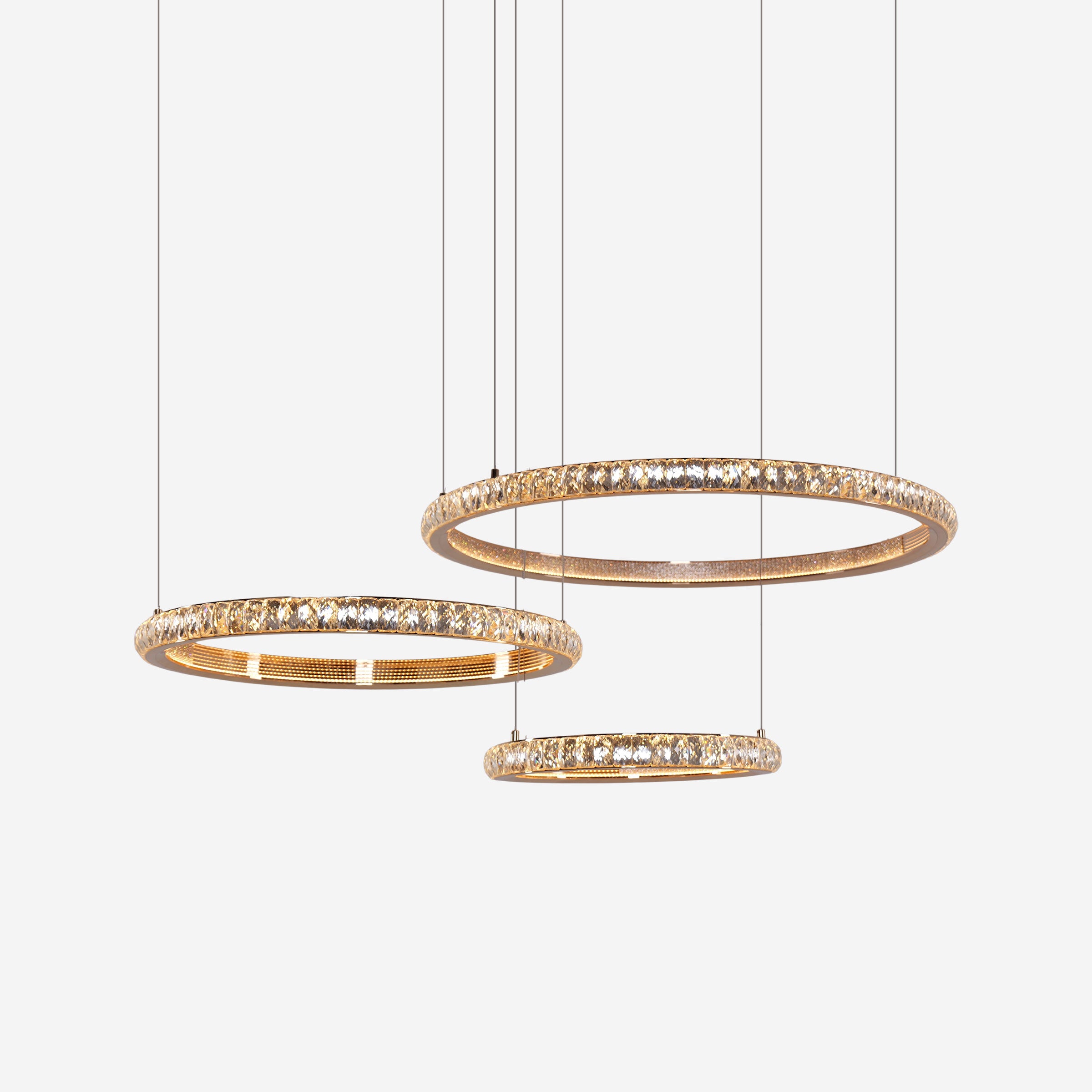 Modern Crystal LED Triple-Ring Pendant Light