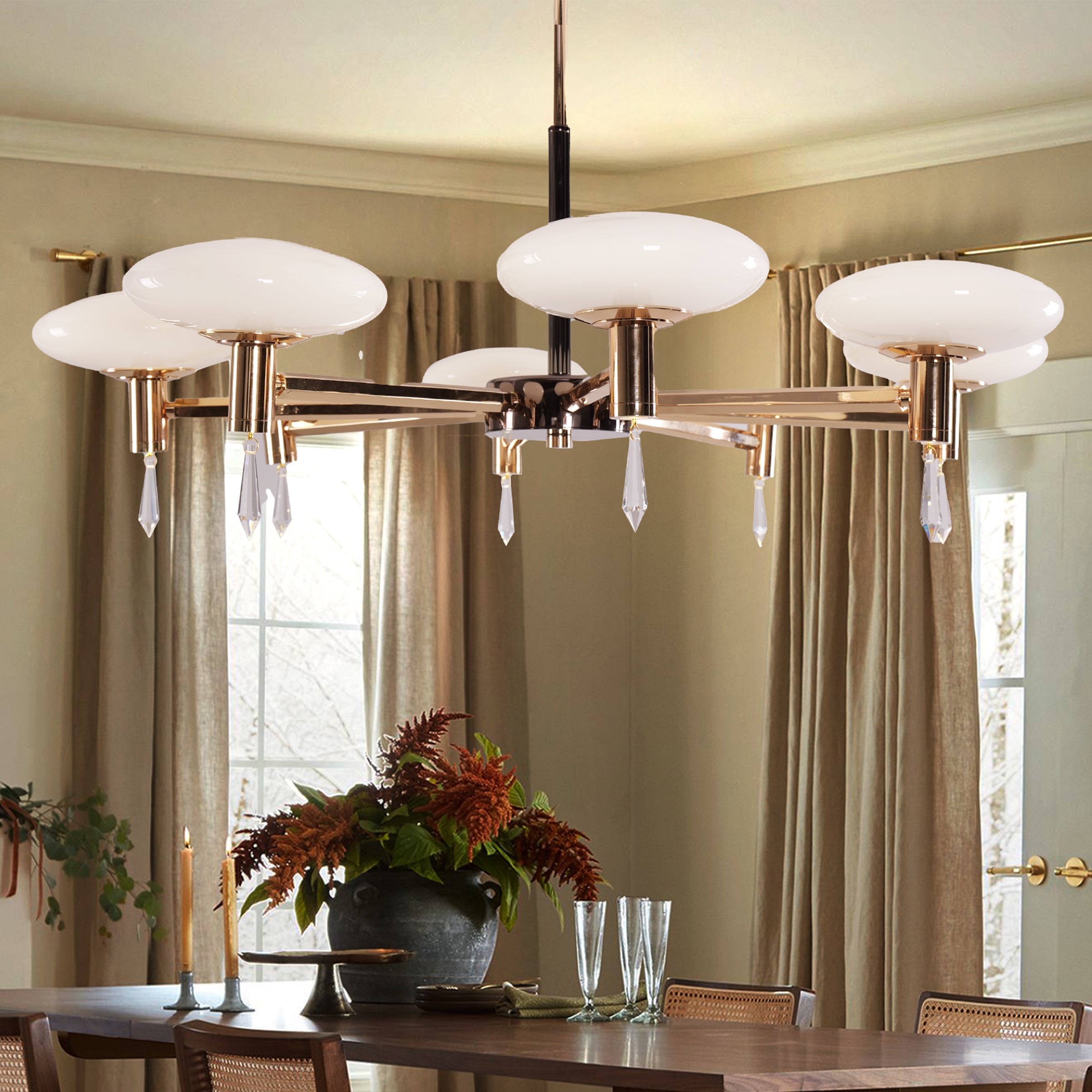 Modern Gold LED Chandelier with Glass Shades
