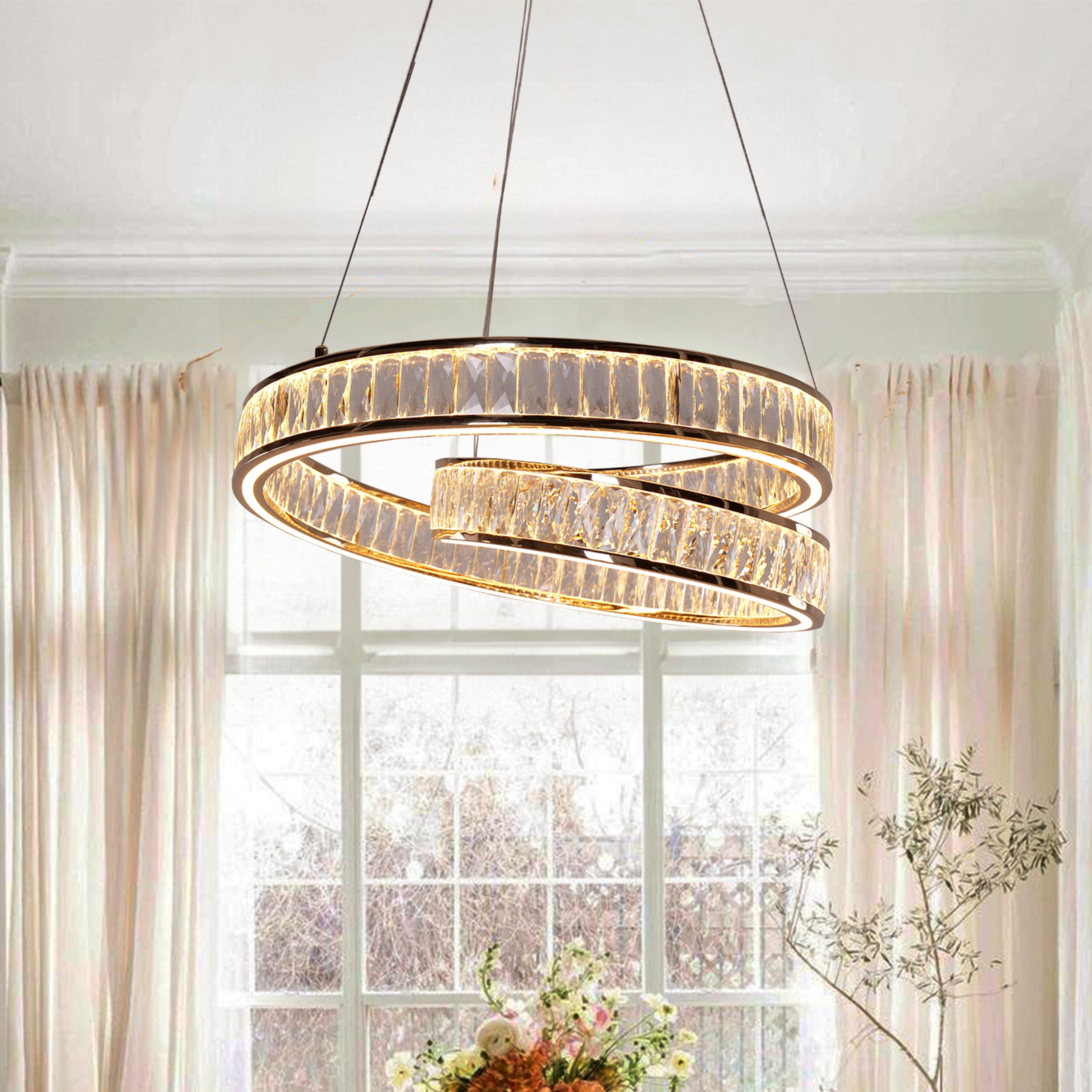 Elegant Gold Crystal Swirl Pendant Light