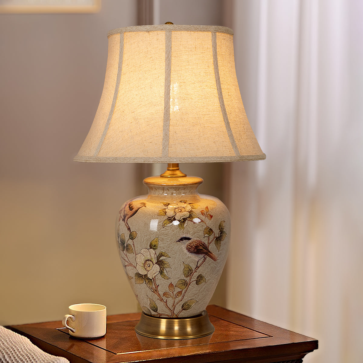 Vintage Ceramic Table Lamp – Hand-Painted for Bedroom & Living Room