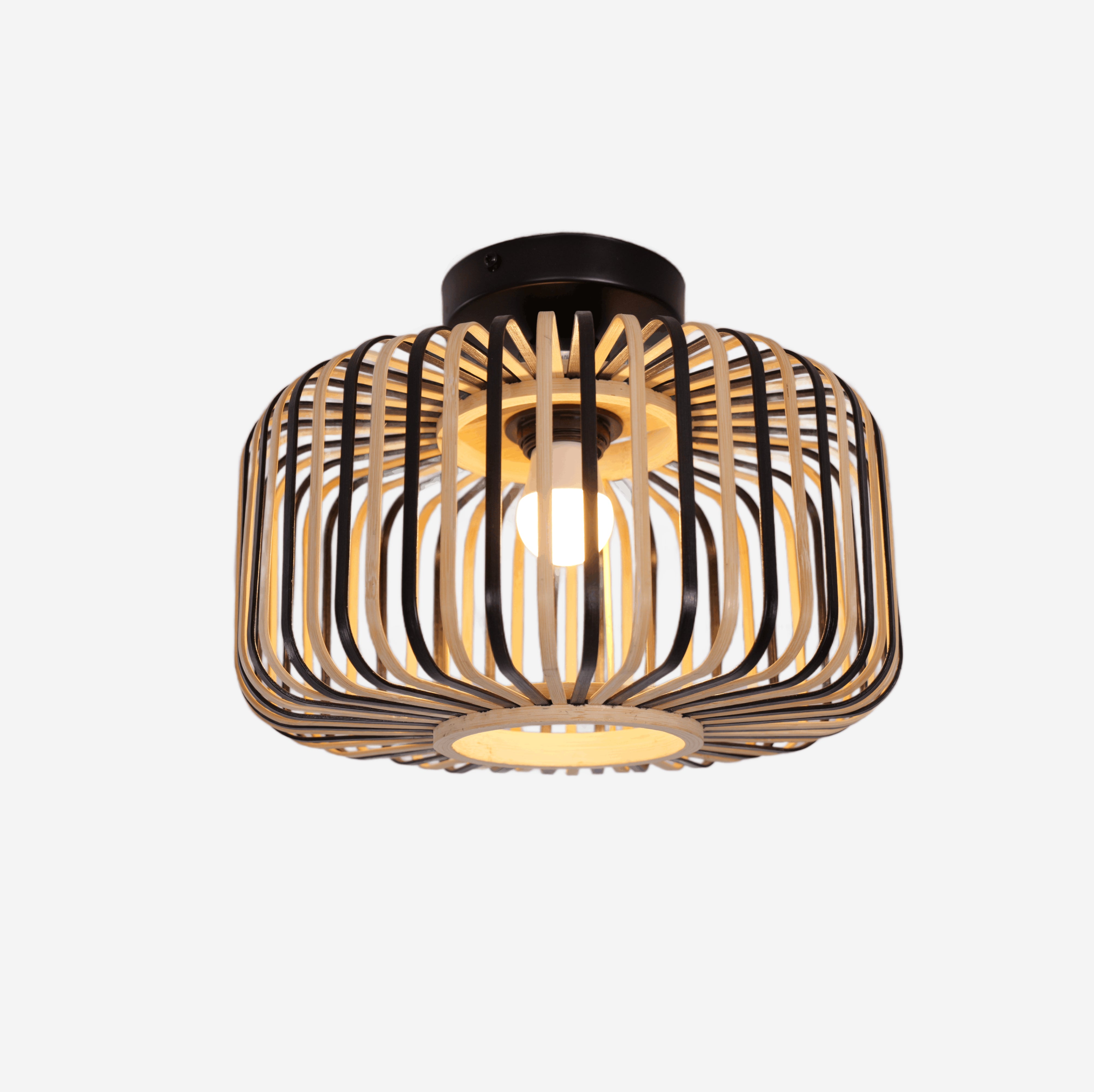 Modern Black Bamboo LED Ceiling Light – Handwoven Natural Fixture for Bedroom & Living Room