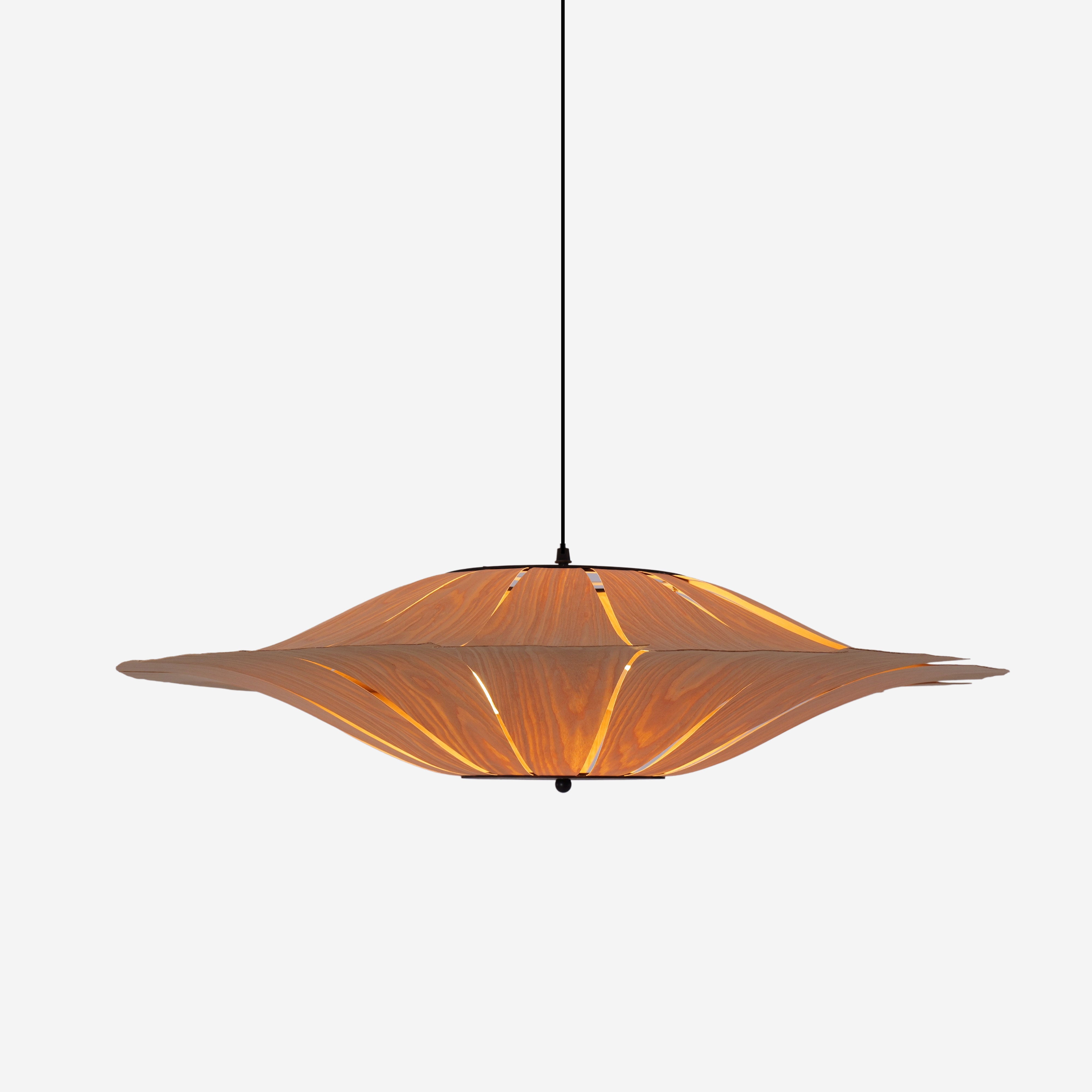Large Wood Veneer LED Pendant Ceiling Light for Dining & Living Rooms