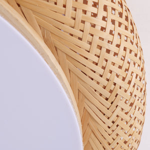 curved bamboo weave detail on a ceiling light shade
