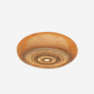 bamboo rattan flush ceiling light on a white background