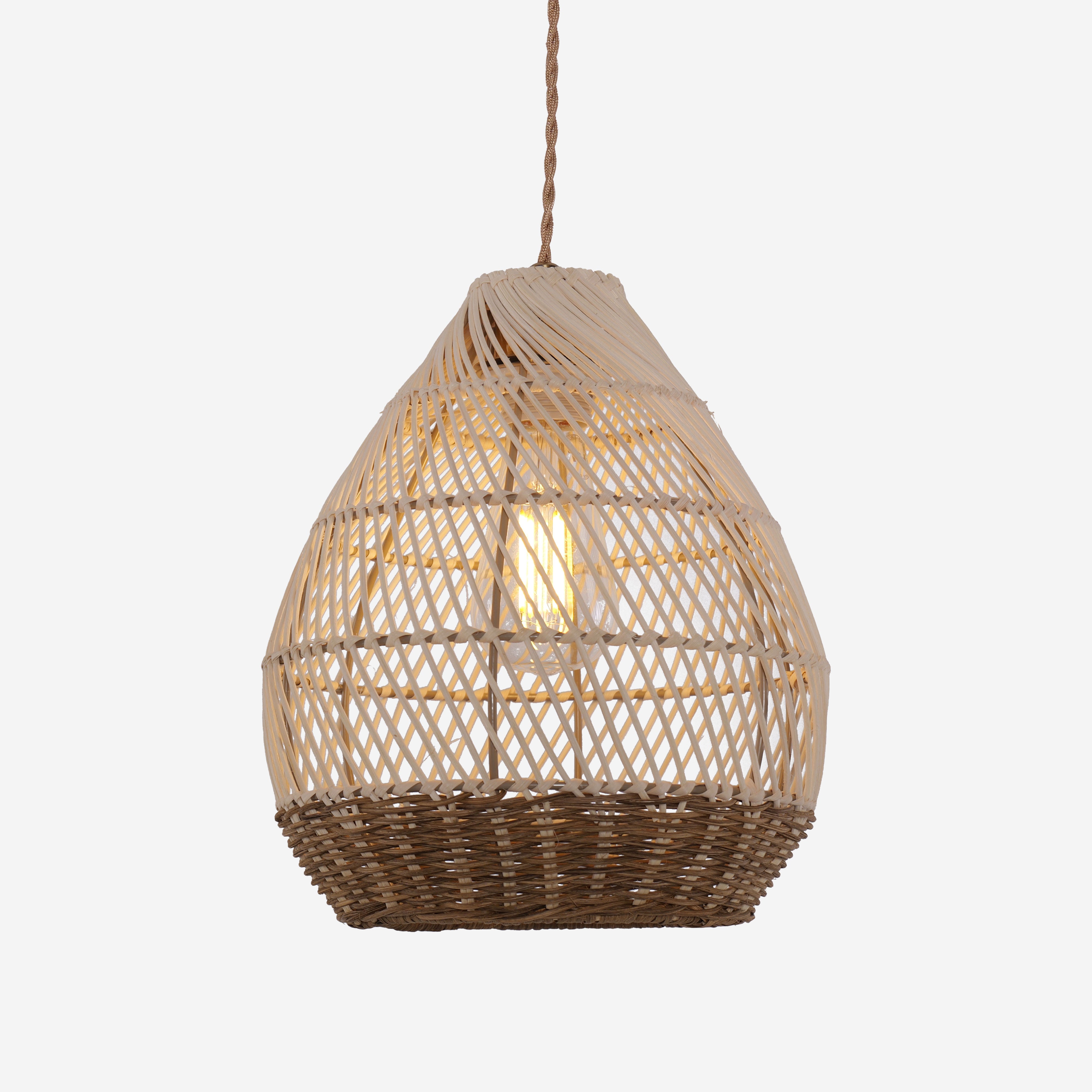 Handwoven Boho Teardrop Design Rattan Iron Pendant Light