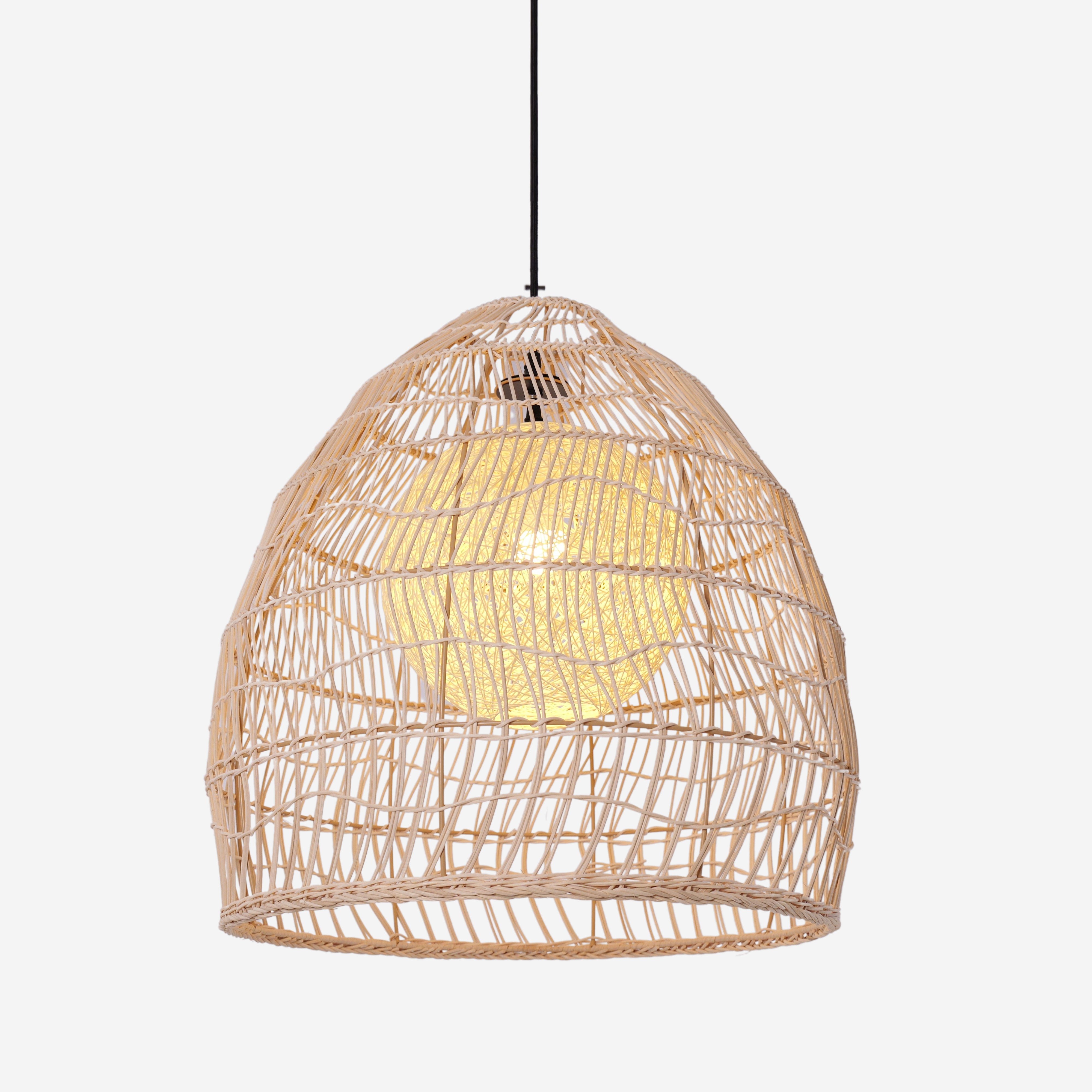 Handcrafted Rattan Pendant Light – Rustic Ceiling Hanging Lamp for Living Room, Dining Room & Kitchen