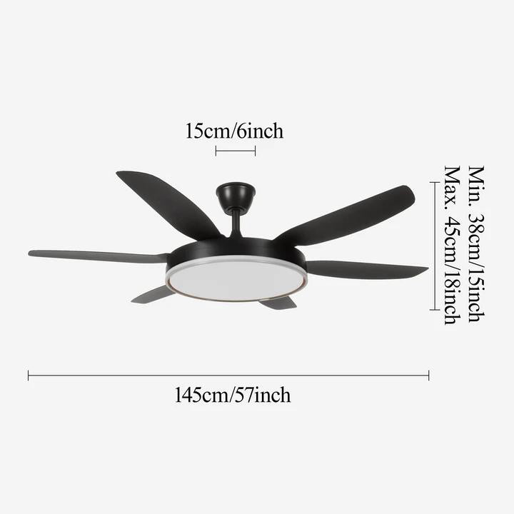Black 57inch LED Ceiling Fan with Remote, Quiet DC Motor