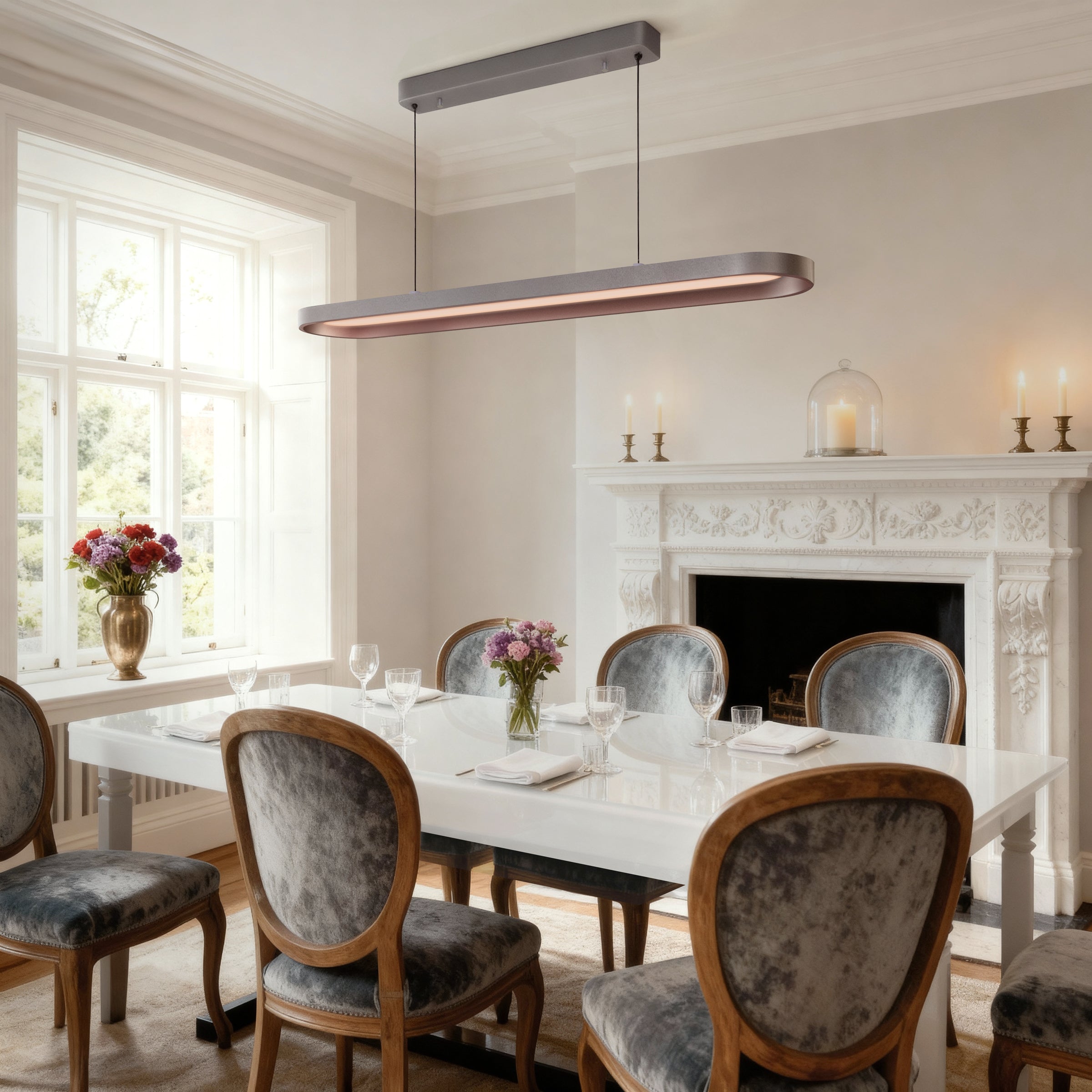 Contemporary Gray-Brown Elliptical Dimmable Pendant Light