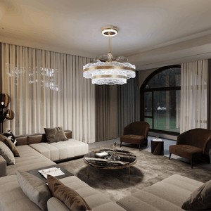 Acrylic Adjustable Colour Temperature Fan Light with Remote & Timer light in a home interior