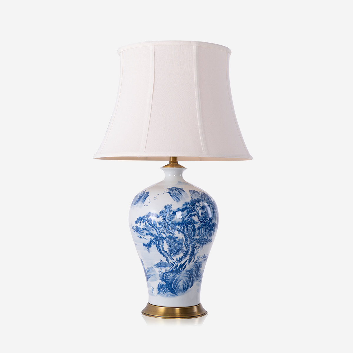 Classic Blue and White Ceramic Table Lamp with Fabric Shade
